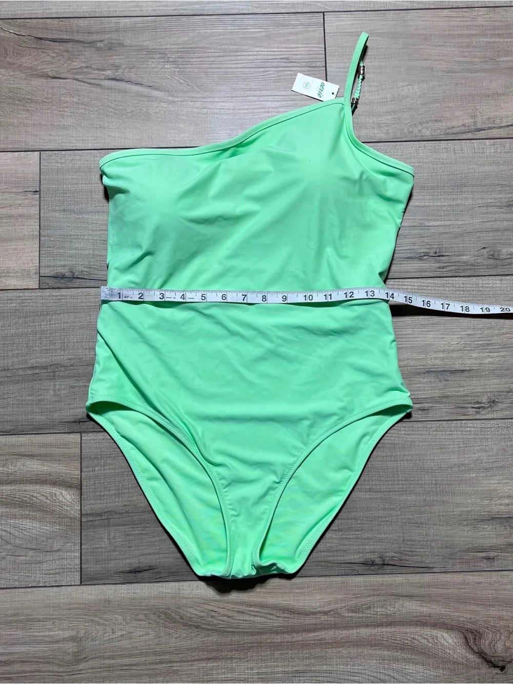 Aerie Womens Beaded One Shoulder One Piece Swimsuit Size Large Lime Green